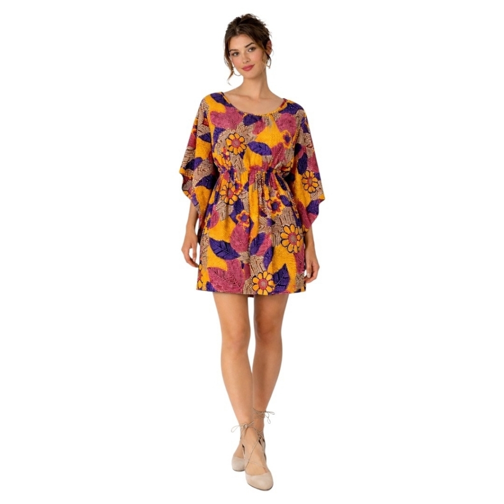 Lani California Size S & M Mustard Purple Viscose Batwing Mini Dress Open Back - Picture 3 of 15